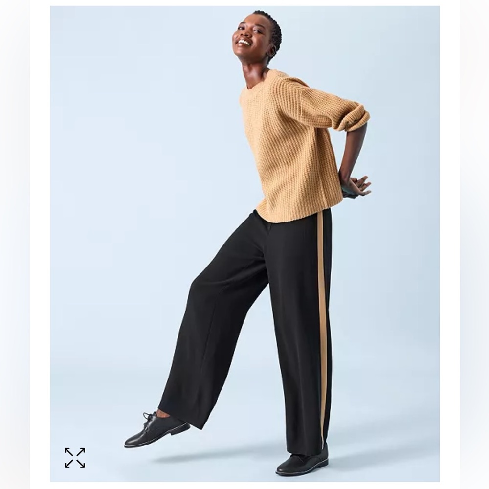 Eileen Fisher 100% Silk Georgette Crepe Straight Pants Side Stripe Sz 10 $298